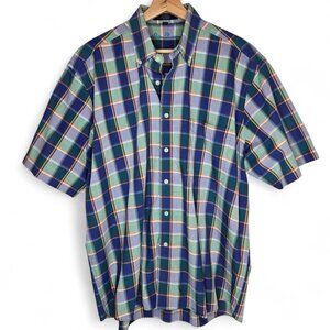 Allan Flusser Madras Box Plaid Shirt Men's Button Down Cotton Preppy Summer L